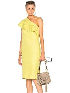 Apiece Apart One Shoulder Reina Dress Size 6 Chartreuse Linen Blend Resort